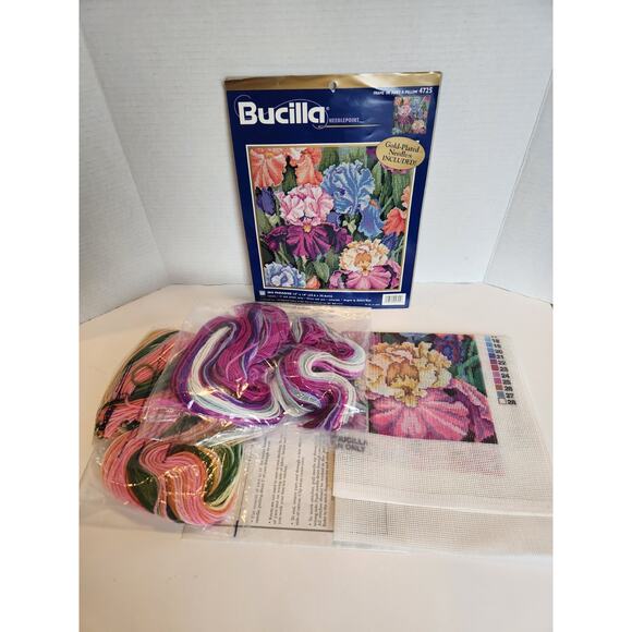 Vintage Bucilla Needlepoint Kit #4725 Iris Paradise 14" x 14" No Needles - Picture 4 of 6